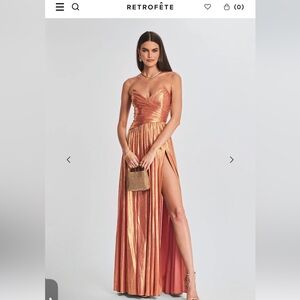 Retrofete Dress Size Small High Slit Maxi Tulip Strapless Orange Gold Mix